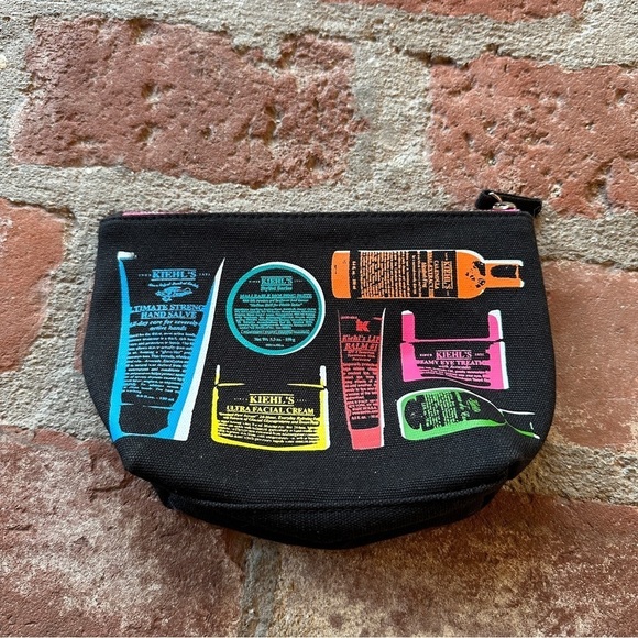 Kiehls black and bright colored travel makeup storage zippered bag pouch - Picture 1 of 16